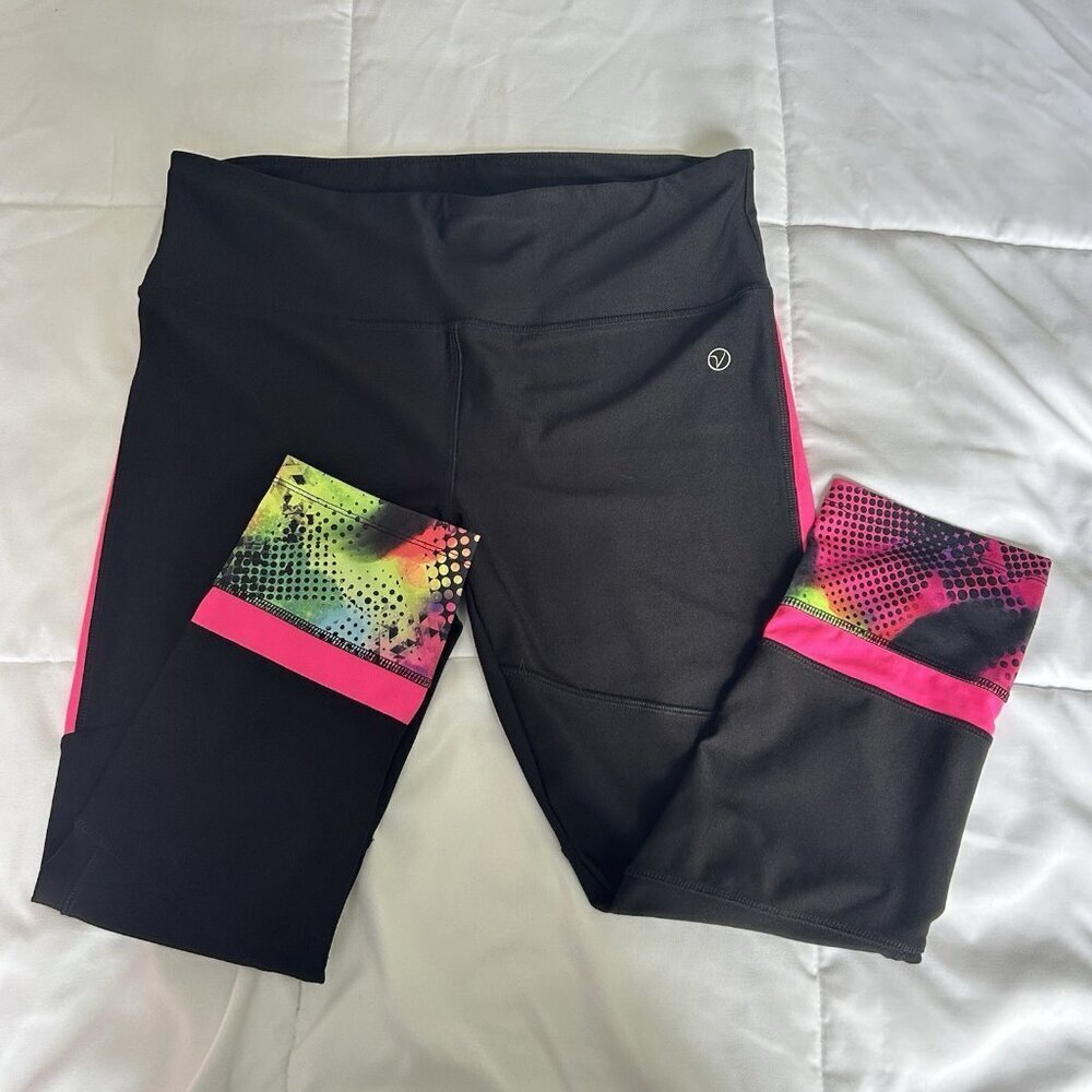 Vogo Athletica Womens XL Cropped Leggings Stretch‎ Active Gym Workout Black Pink